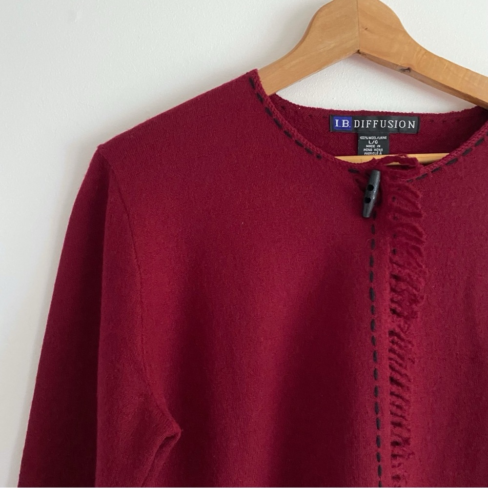 Vintage IB Diffusion Fringed Beaded Wool Cardigan